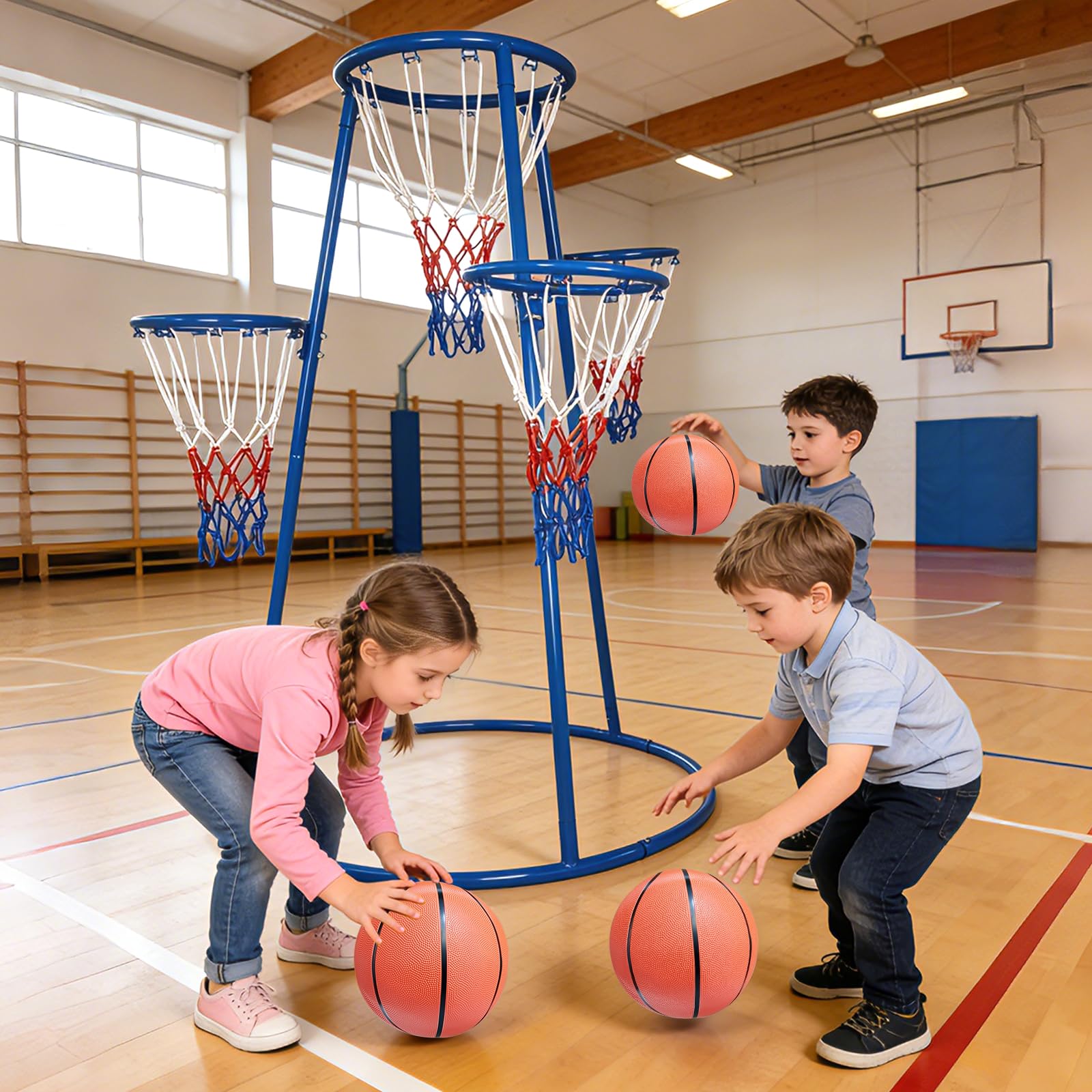 Basketball Hoop Kids Indoor - 4 Hoop Toddler Basketball Set With