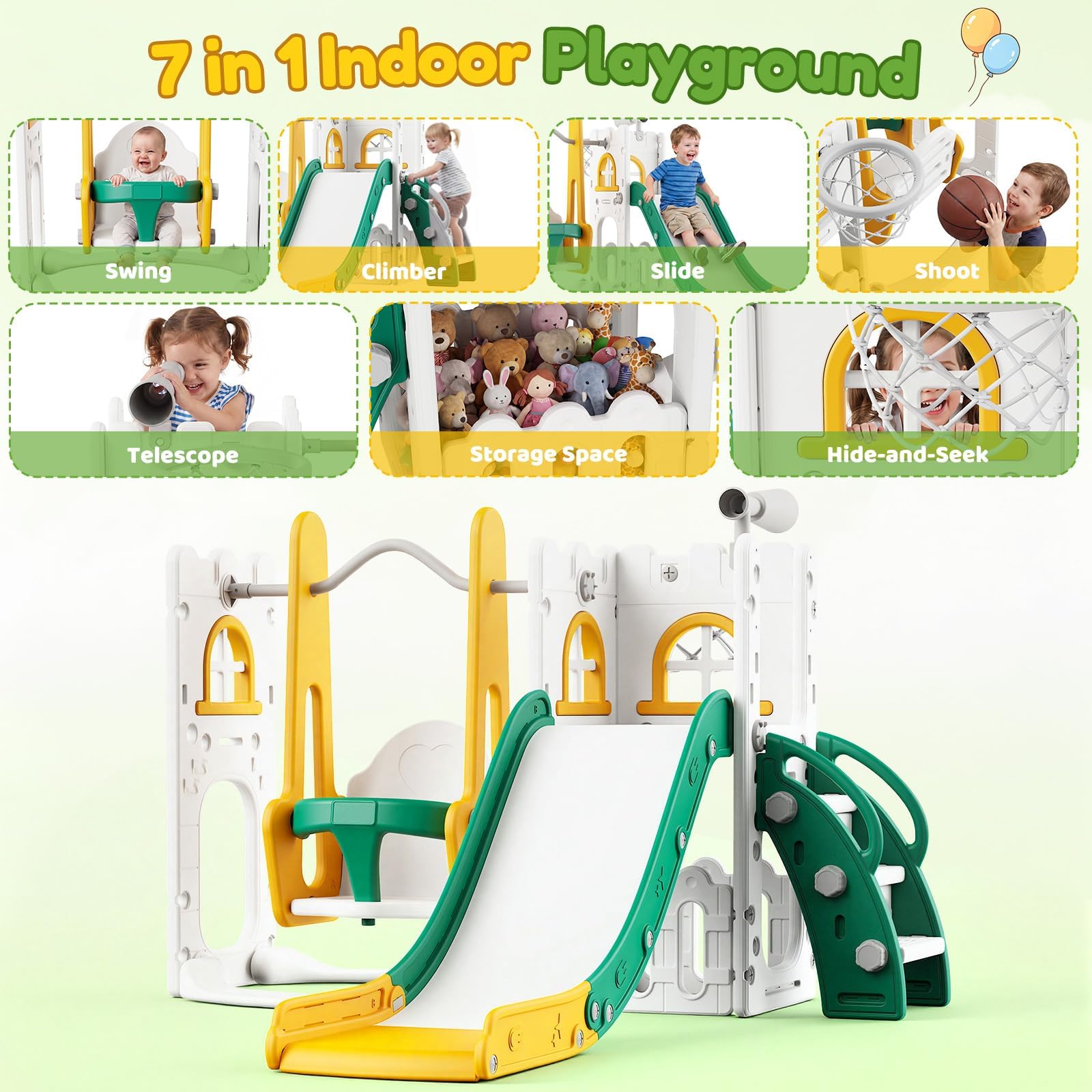 7 in 1 Toddler Slide And Swing - đánh giá và giá Basketball Hoop Kids Indoor
