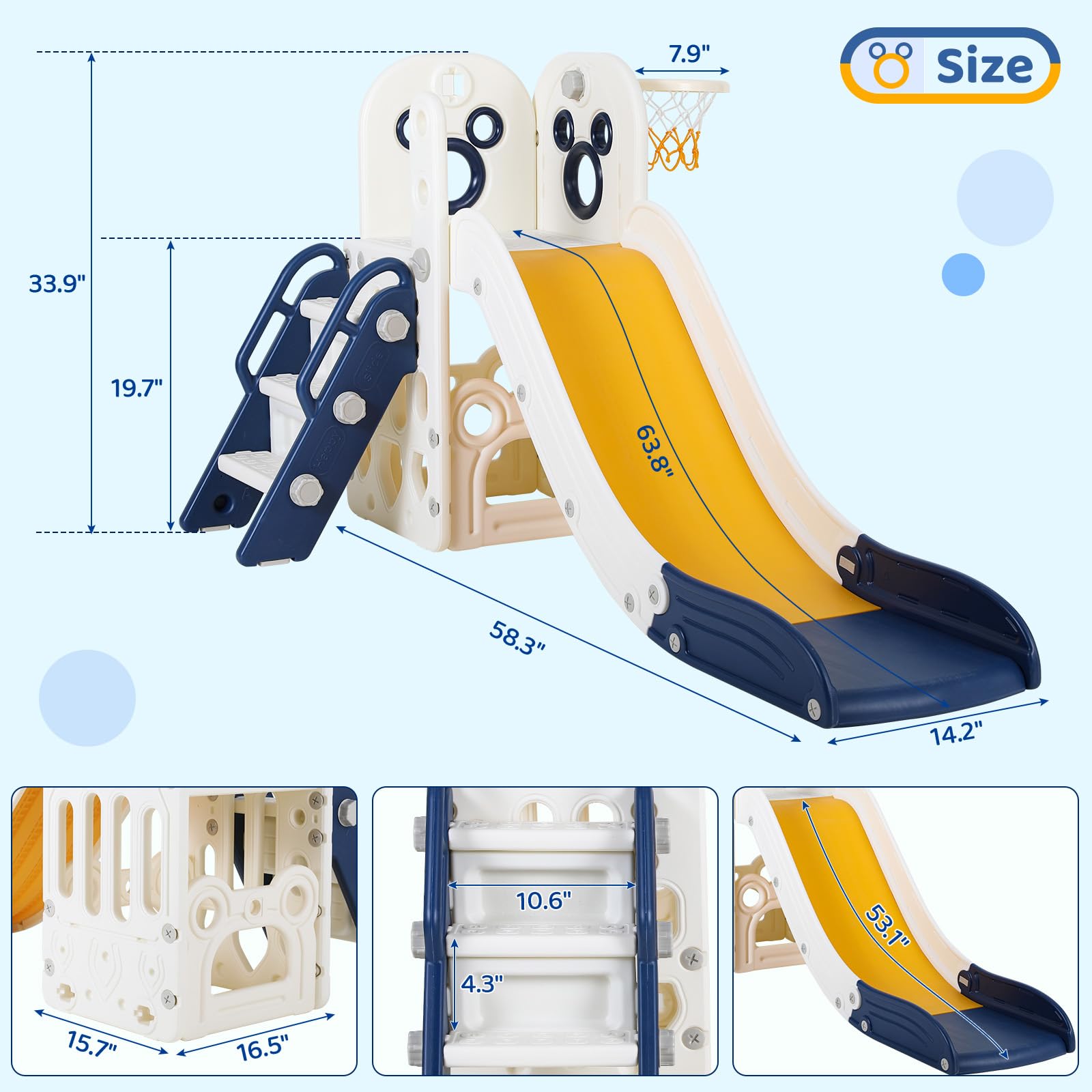 6 in 1 Toddler Slide Playset,  - đánh giá và giá Basketball Hoop Kids Indoor