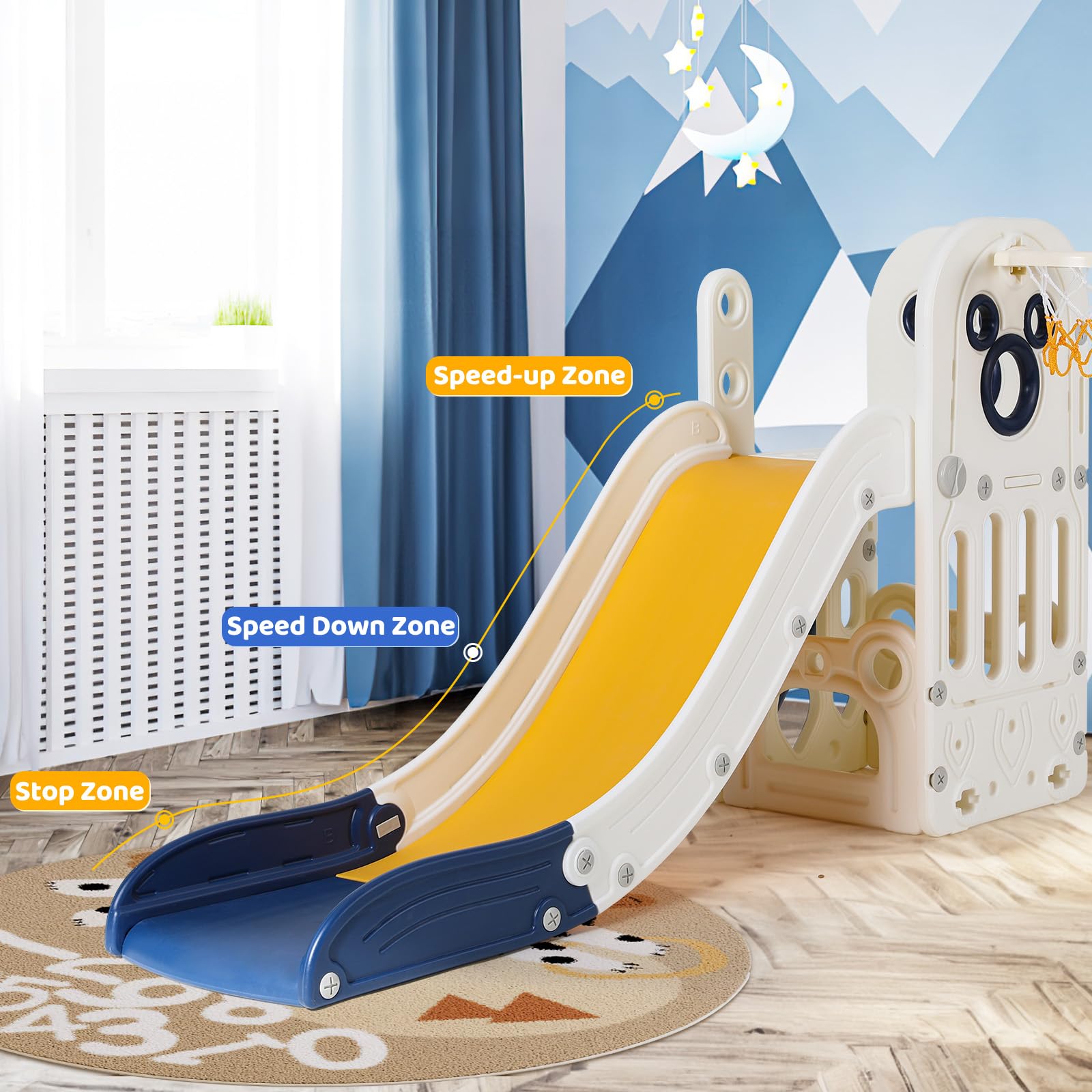 6 in 1 Toddler Slide Playset,  - đánh giá và giá Basketball Hoop Kids Indoor