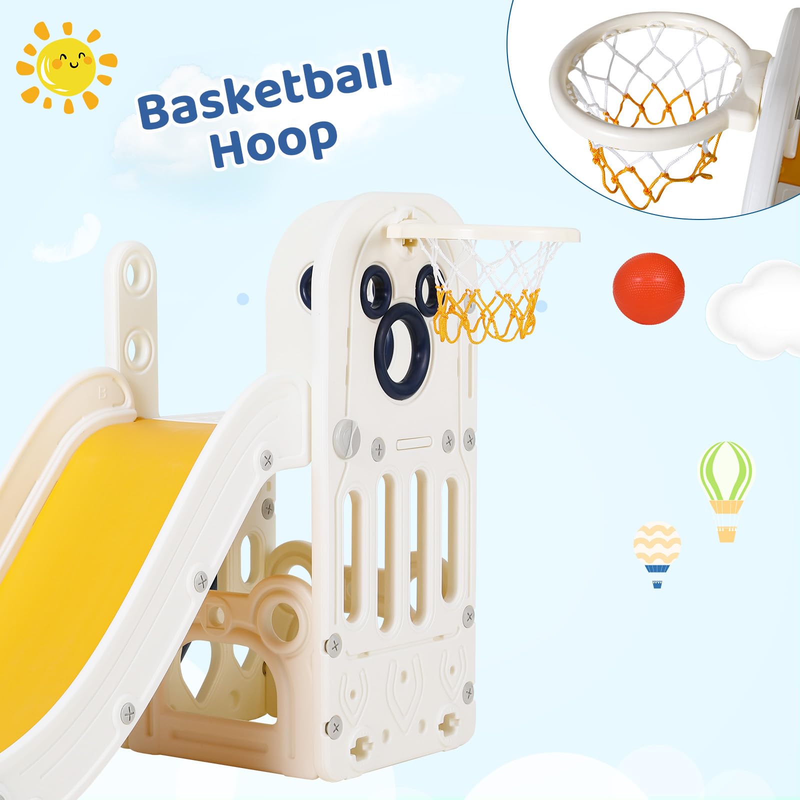 6 in 1 Toddler Slide Playset,  - đánh giá và giá Basketball Hoop Kids Indoor