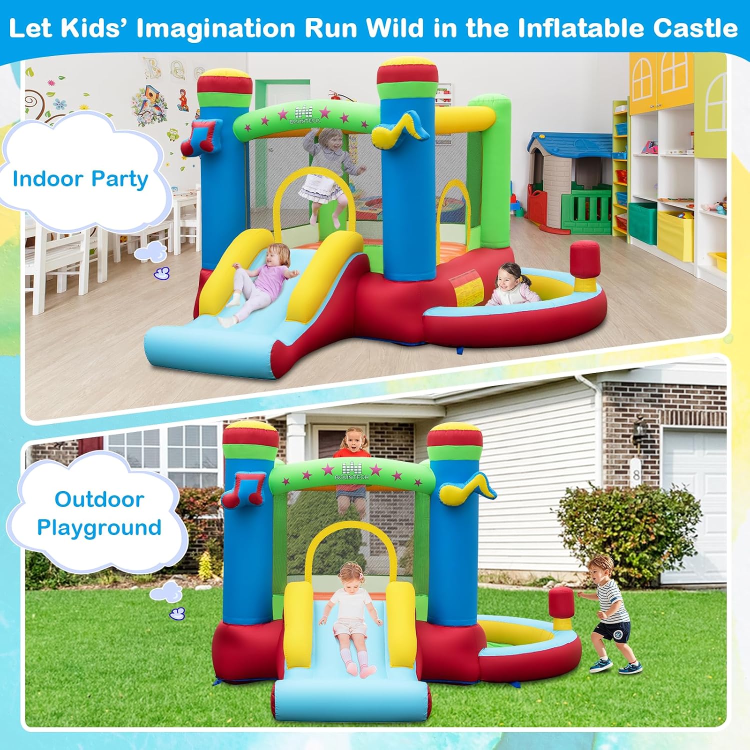 Inflatable Bounce House with B - đánh giá và giá Basketball Hoop Kids Indoor