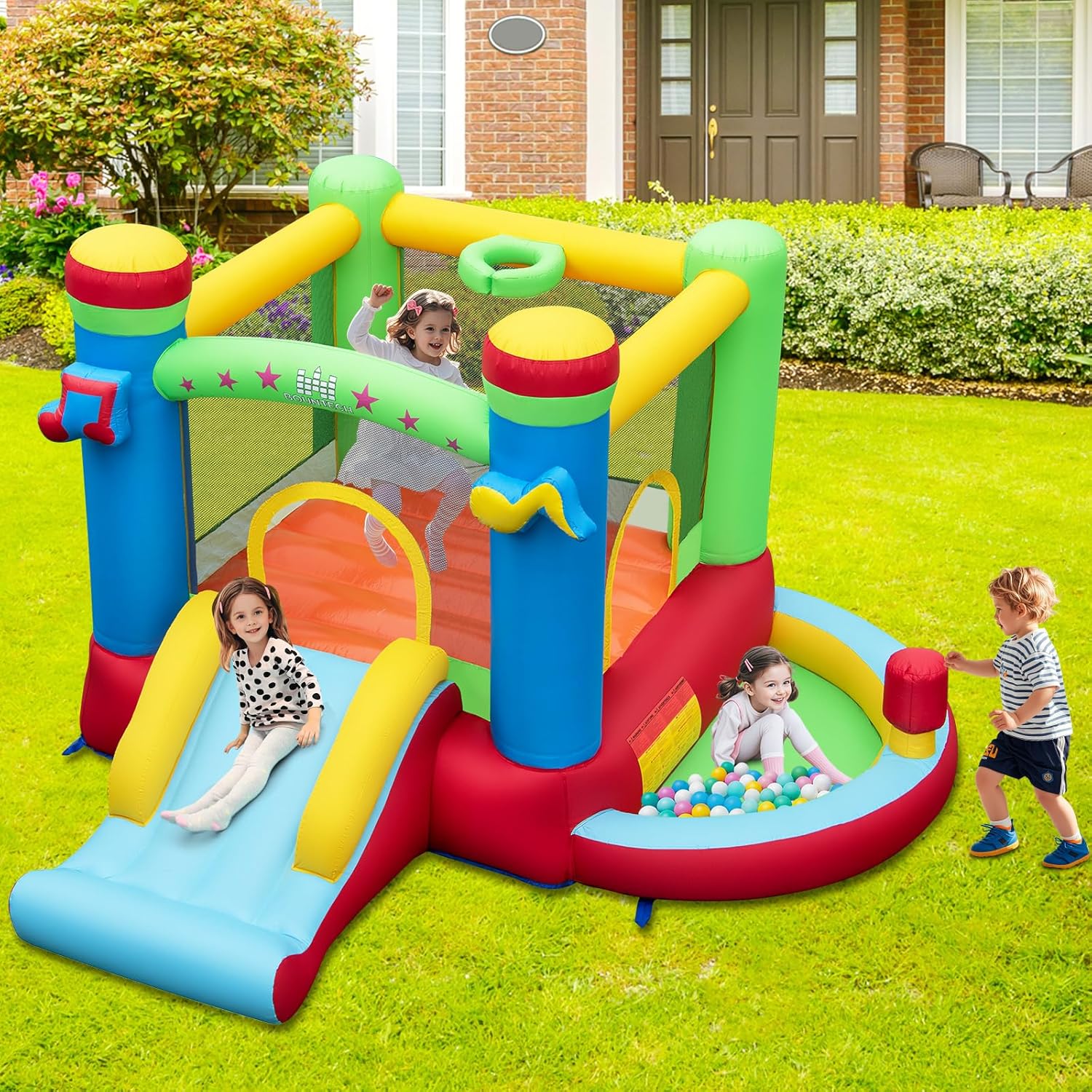 Inflatable Bounce House with B - đánh giá và giá Basketball Hoop Kids Indoor